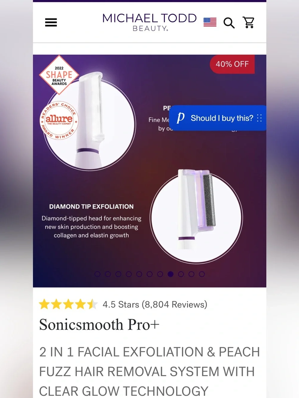 SONICSMOOTH PRO + 2 IN 1 FACIAL EXFOLIATION & PEACH FUZZ HAIR REMOVAL SYSTEM